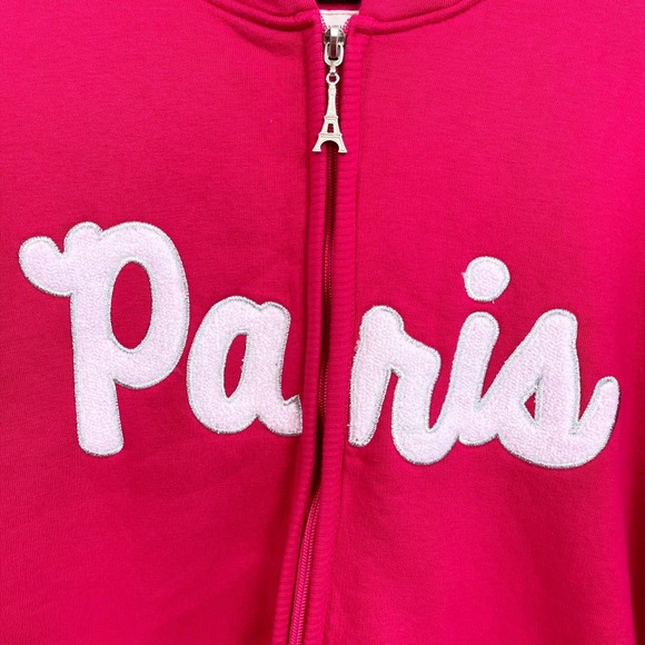 France Authentique Paris Effiel Tower Applique Hoodie Sweatshirt Pink Womens XL - Picture 3 of 9